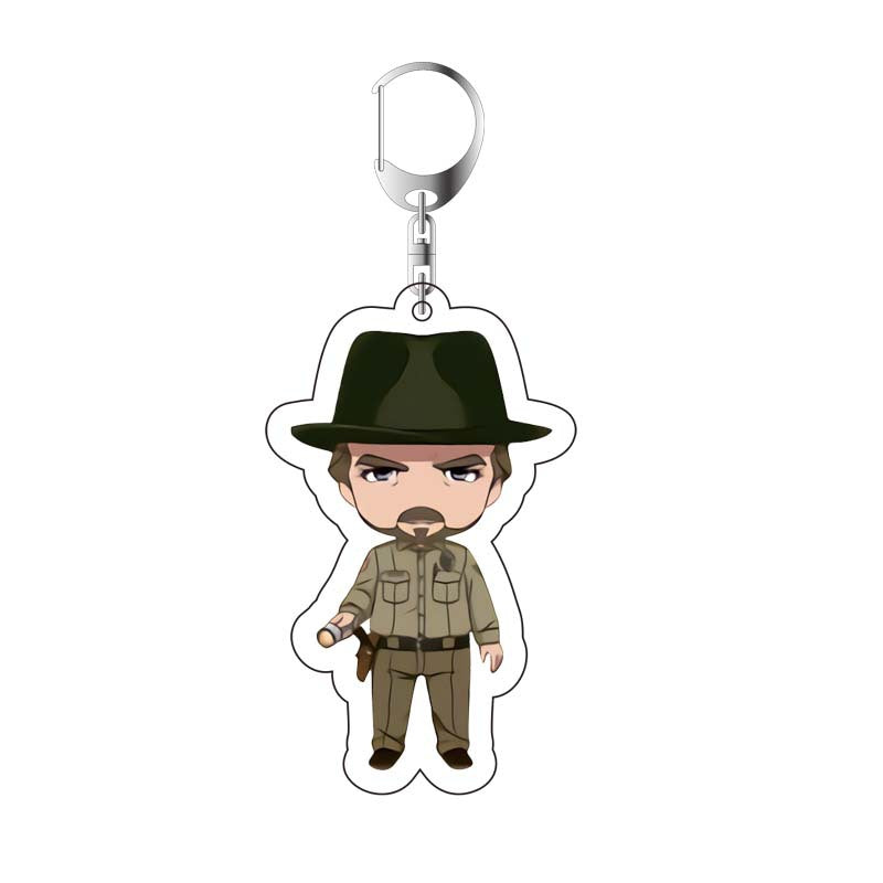 Porte-clés chibi Stranger Things Jim Hopper chapeau vu de face