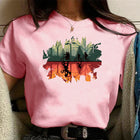Roze dames-T-shirt Stranger Things bos ondersteboven