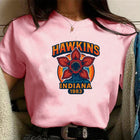 Roze dames-T-shirt Stranger Things Hawkins Indiana