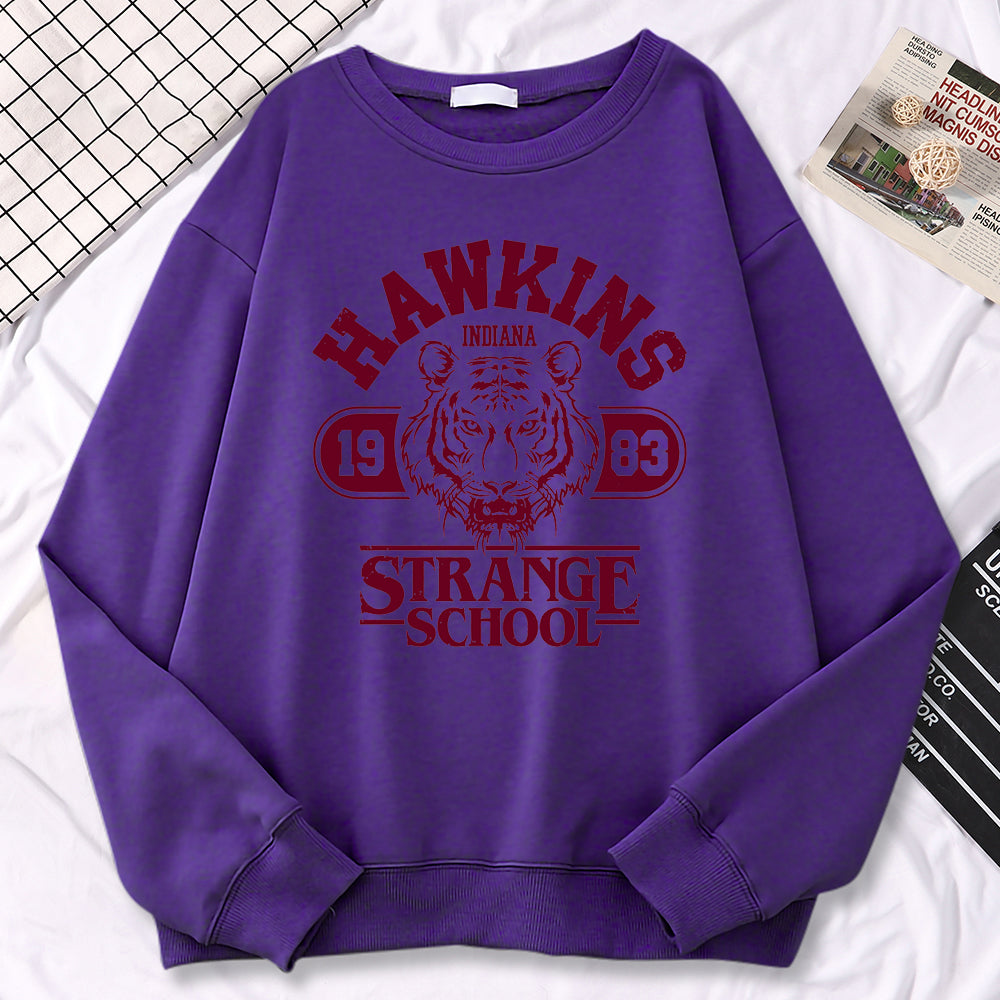 Sweat Stranger Things Hawkins 1983 Strange School – coloris Violet