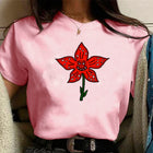 Roze dames-T-shirt Stranger Things bloemkop van de Demogorgon