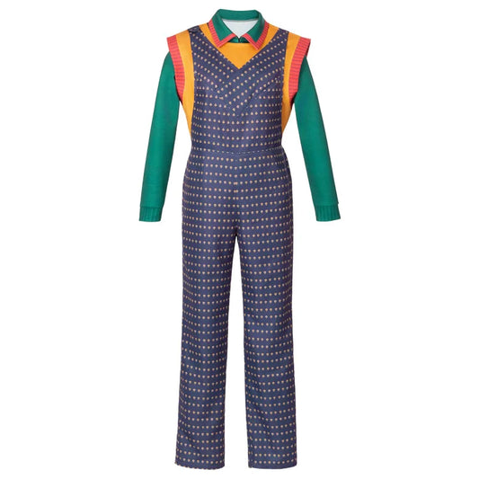 Cosplaykostuum Holly Wheeler Stranger Things seizoen 5, damesset: paarse jumpsuit, groene top en oranje vest