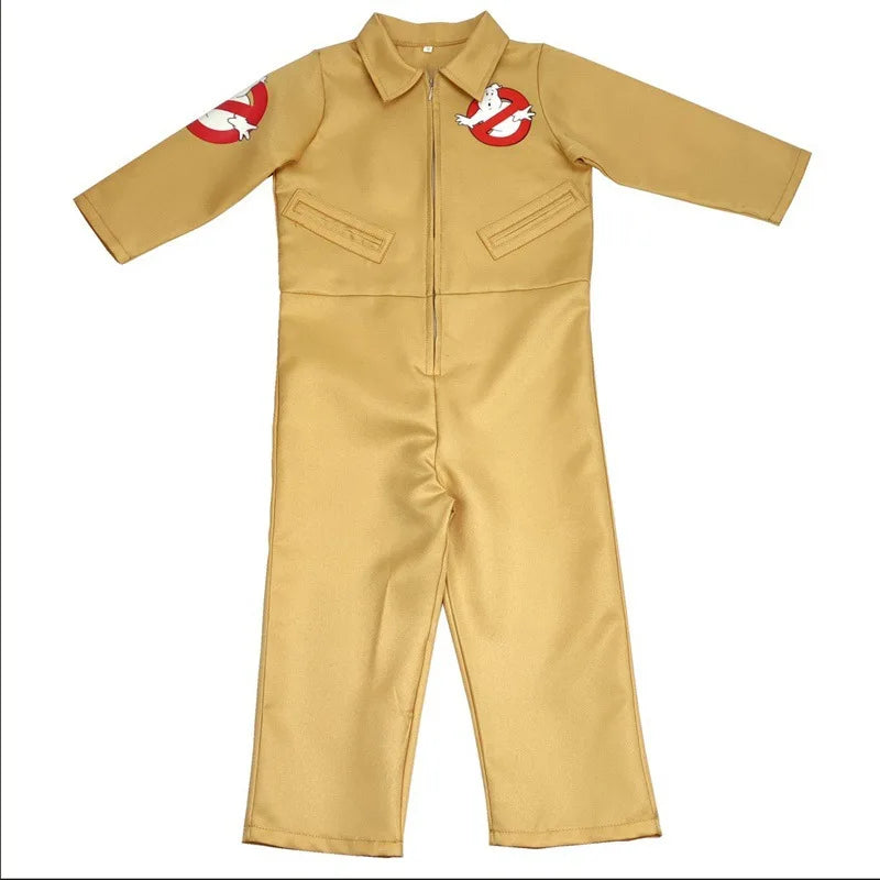 Beige Ghostbusters-overall Stranger Things alleen, met embleem van de doorgestreepte geest