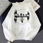 Witte hoodie Stranger Things fietsende vrienden en Demogorgon-spiegelbeeld