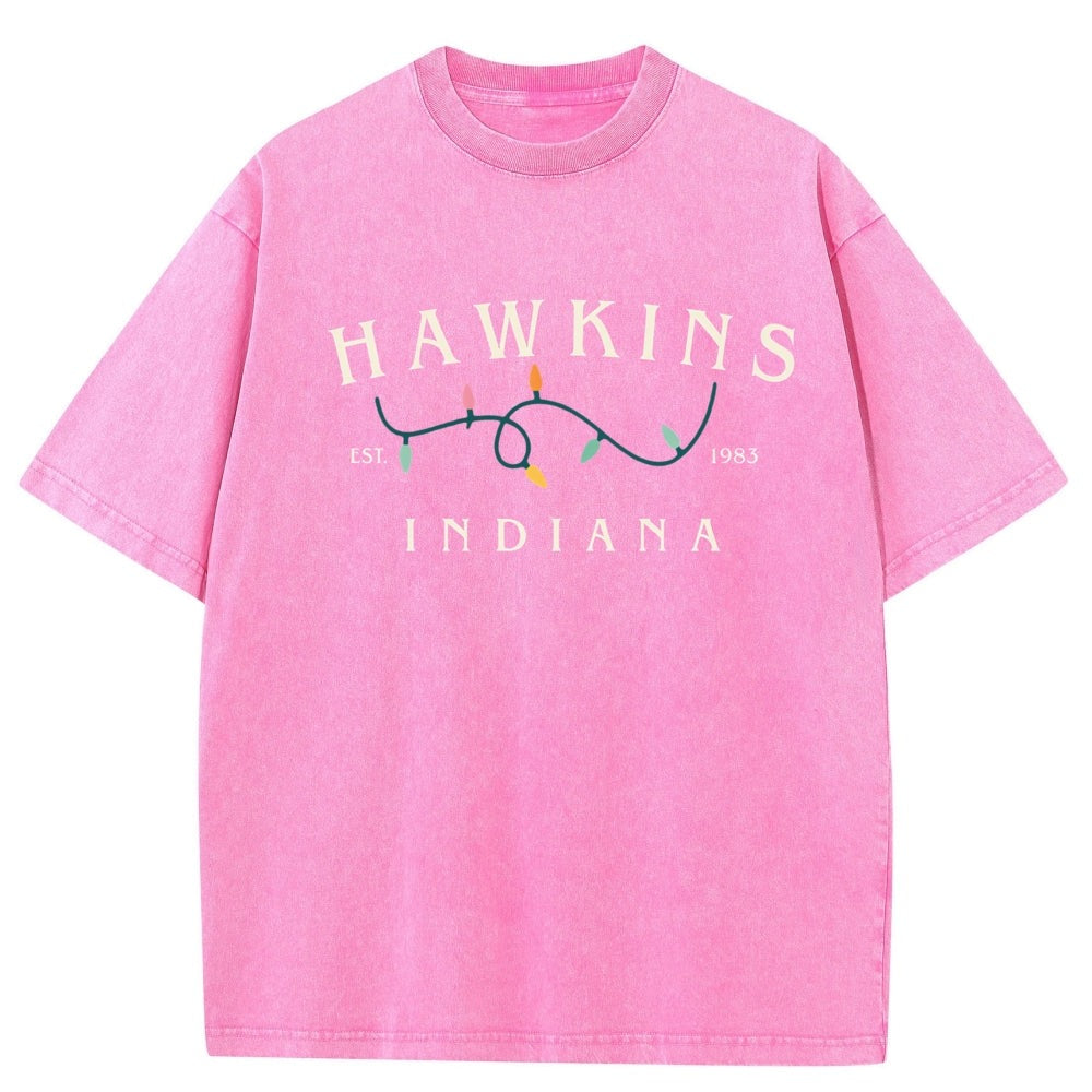Verwassen heren-T-shirt Stranger Things Hawkins Indiana lichtslinger – kleur roze