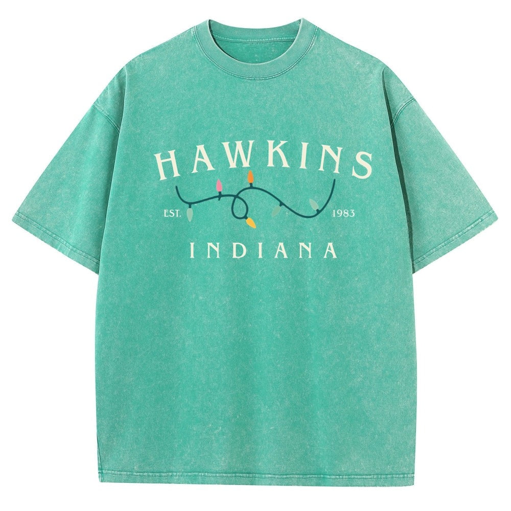 Verwassen heren-T-shirt Stranger Things Hawkins Indiana lichtslinger – kleur mintgroen