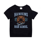 Zwart kinder-T-shirt Stranger Things Hawkins High School tijger