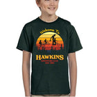 Groen kinder-T-shirt Stranger Things Hawkins zonsondergang