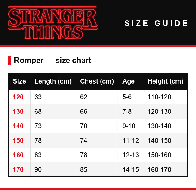 Maattabel – Playsuit Stranger Things Eleven seizoen 3