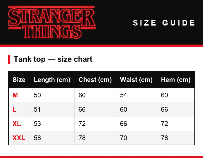 Maattabel – Dames-tanktop Stranger Things Hawkins Middle School