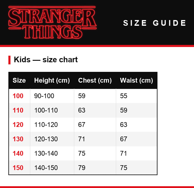 Maattabel – Kinderoutfit Stranger Things Nancy Wheeler gestreepte trui