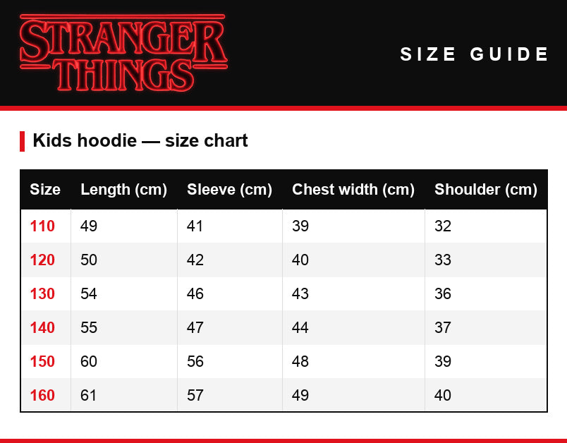 Maattabel – Kindertrui Stranger Things Hawkins Lab wit
