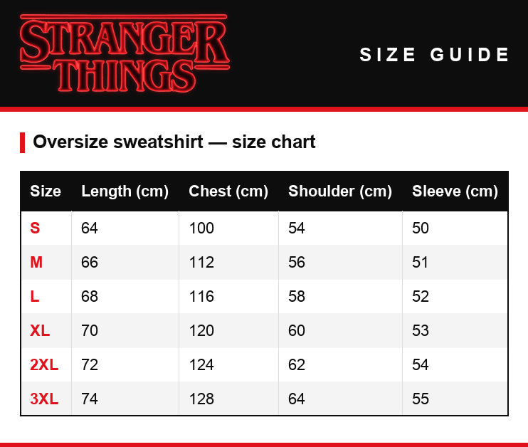Maattabel – Sweater met ronde hals Stranger Things Hawkins High School tijger