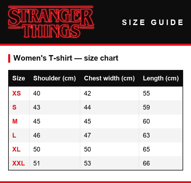 Maattabel – Croptop Stranger Things Hawkins Demodogs