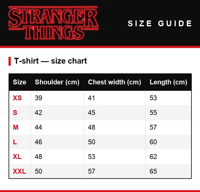 Maattabel – Dames-T-shirt Stranger Things Upside Down Nature Reserve