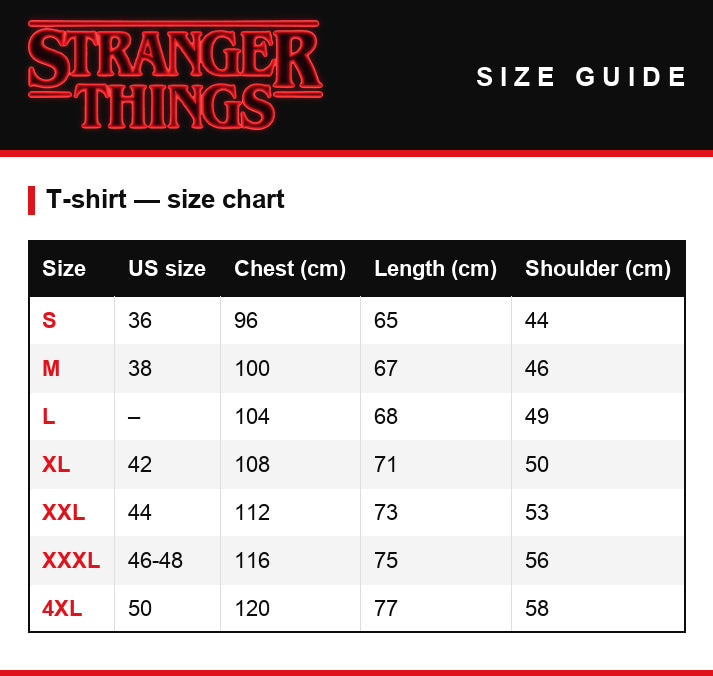 Maattabel – Heren-T-shirt Stranger Things Scoops Ahoy