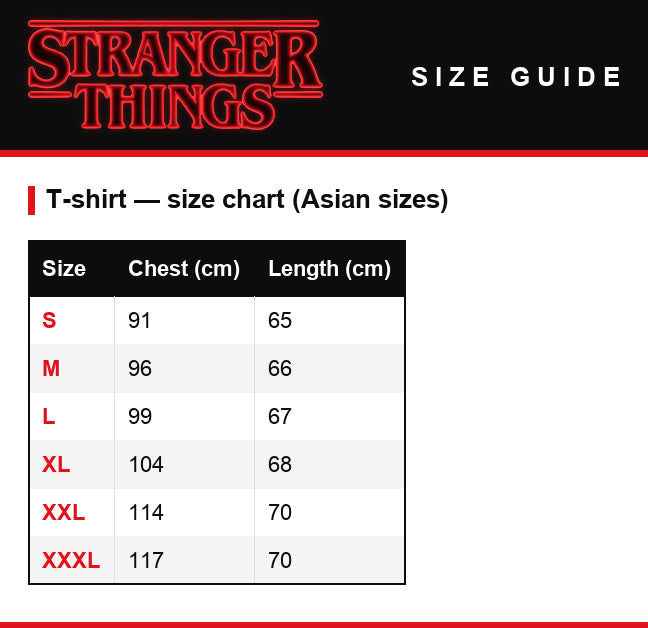 Maattabel – Heren-T-shirt Stranger Things WSQK The Squawk 94.5 FM